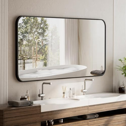 BEAUTYPEAK 30x40 Black Metal Frame Rectangle Vanity Mirror,Rounded Corners