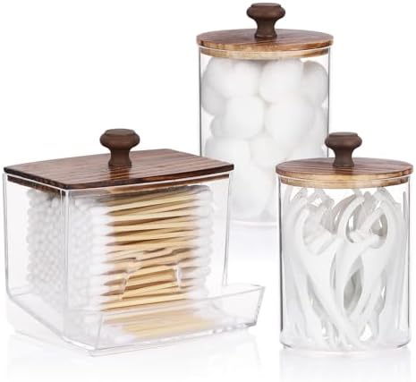 Tbestmax Qtips Holder Bathroom Container, 10oz Big Qtips Dispenser Cotton Ball Holder, Clear Plastic Apothecary Jar Organizer for Storage Cotton Swab, Round Pads, Floss Picks