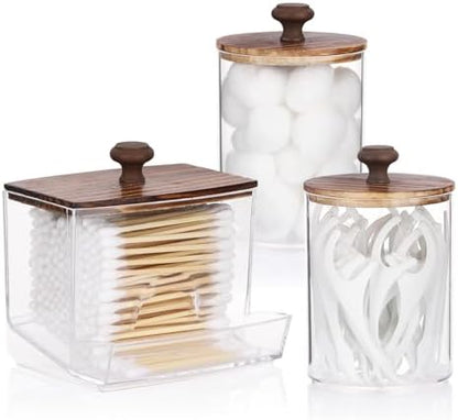 Tbestmax Qtips Holder Bathroom Container, 10oz Big Qtips Dispenser Cotton Ball Holder, Clear Plastic Apothecary Jar Organizer for Storage Cotton Swab, Round Pads, Floss Picks