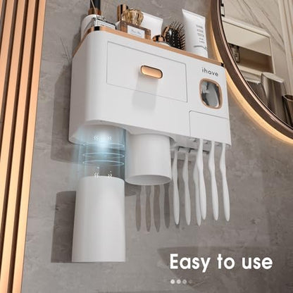 iHave Toothbrush Holders Bathrooms Wall Mount Toothpaste Dispenser & 2 Cups
