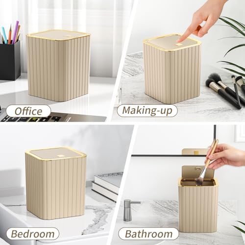 Bathroom Accessory Set - Bathroom Set, 12PC Bathroom Accessories Set, Beige Bathroom Accessories Set, Mini Trash Can, Toilet Brush, Trash Can & Soap Dispenser