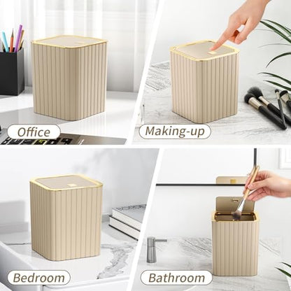 Bathroom Accessory Set - Bathroom Set, 12PC Bathroom Accessories Set, Beige Bathroom Accessories Set, Mini Trash Can, Toilet Brush, Trash Can & Soap Dispenser