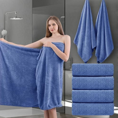Extra Large Bath Towels Set 35x70 Inches - Luxury 600 GSM Oversized Bath Sheet,Ultra Soft Microfiber - Quick Dry,Highly Absorbent Shower Towels Spa Hotel Bathroom Towel Set (4-Pack,Air Force Blue)