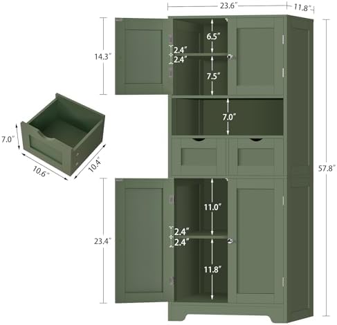 TEENFON Tall Bathroom Storage Cabinet with 4 Doors & 2 Adjustable Shelves