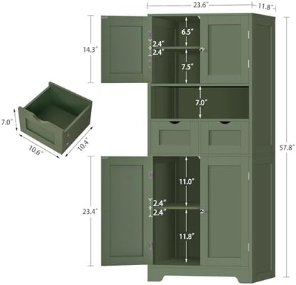 TEENFON Tall Bathroom Storage Cabinet with 4 Doors & 2 Adjustable Shelves