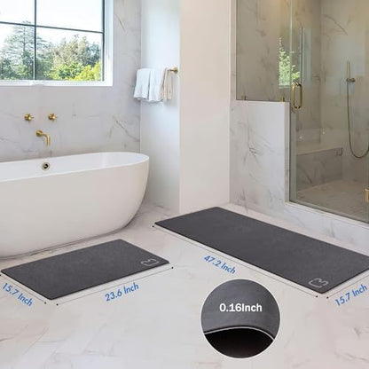 Bathroom Rugs and Mats Set 2 Piece Diatomaceous Earth Bath Mat,Dark Grey