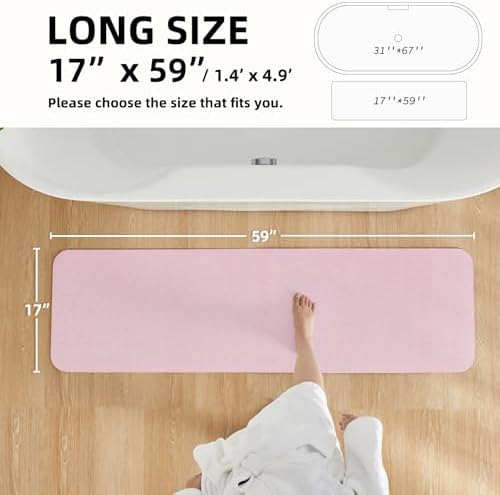 TYUU Thin Bath Mat Runner, Bathroom Rugs Non Slip Washable, 17x59 Pink