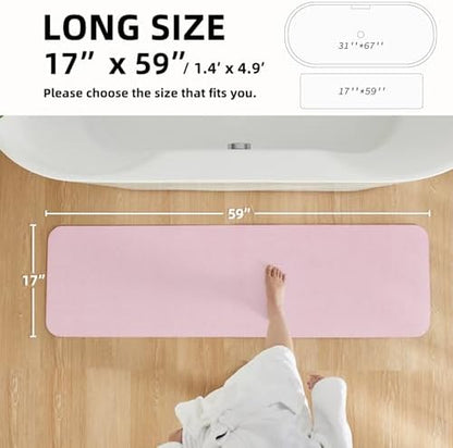 TYUU Thin Bath Mat Runner, Bathroom Rugs Non Slip Washable, 17x59 Pink