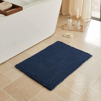 Triohero Waffle Bath Mat, Boho Bathroom Rugs Non Slip, 20x30 Navy Blue