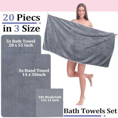 Mixweer 20 Pcs Bath Towel and Washcloths Set for Bathroom, Multicolor