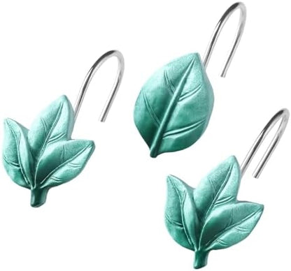 Teal Plant Leaf Shower Curtain Hooks,Eucalyptus Bathroom Decor,12PCS
