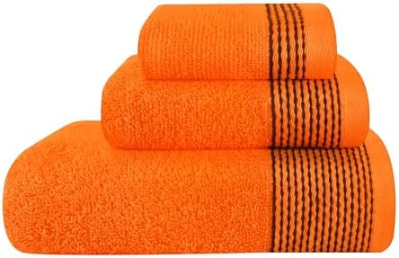 Belizzi Home Ultra Soft 3 Pack Cotton Towel Set, Contains a Bath Towel 28x55 inch, a Hand Towel 16x24 inch & a Wash Coth 12x12 inch, Ideal Everyday use, Compact & Lightweight -Orange