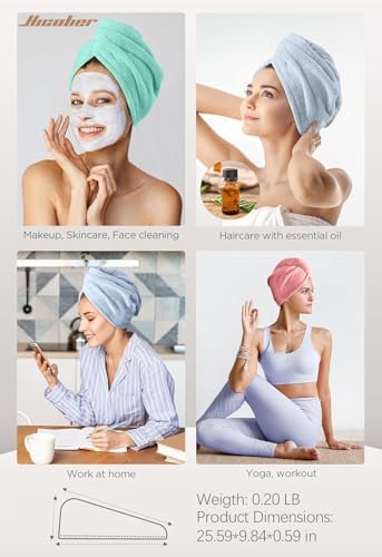 Hicober Microfiber Hair Towel Wrap for Women, Pink Blue Green, 3-Pack