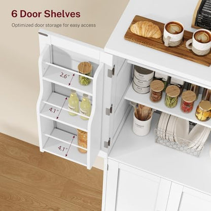 Pantry Cabinet with 4 Doors, Kitchen Storage Cabinet with Door Shelves,
