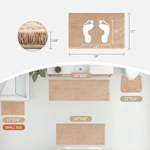 Disolla Beige Bathroom Rug 17x24 - Non-Slip Plush Small Bath Mat, Highly Absorbent & Ultra Soft Fluffy Floor Mat, Machine Washable for Shower and Tub