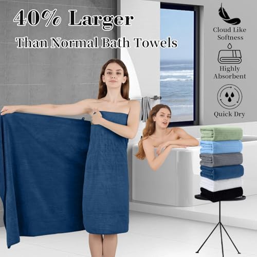 Extra Large Bath Sheet Set of 4,Ultra Soft Fluffy Towel,35”x 70”Oversized Bath Towel Set,Premium Microfiber Bathroom Towel Set Highly Absorbent Quick Dry Shower Towel for Bathroom,Hotel,Spa (Navy)