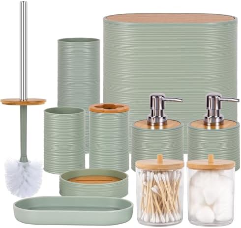 10 PCS Green Bathroom Accessories Set with Trash Can Bathroom Accessory