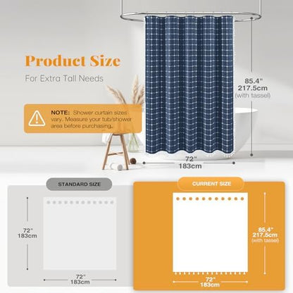 BTTN Long Boho Farmhouse Linen Heavy Duty Shower Curtain, 72x84, Navy Blue