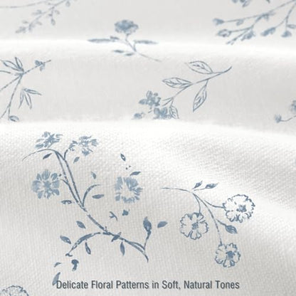 Blue Floral Farmhouse Vintage Cotton Shower Curtain French Country 72Wx72H