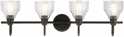 Kichler Avery 33.5" Bathroom Vanity Industrial 4 Light Wall Fixture with Clear Seeded Glass in Black, for Bathroom (8.25" x 33.5" x 9.5") 45974BK