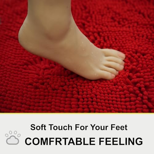 BOANKODU Bathroom Rugs Chenille 3-Piece Extra Soft and Absorbent Shag Bathroom Rugs, Machine Wash Mat, Strong PVC Non-Slip Underside, Plush Carpet Mats (Red)