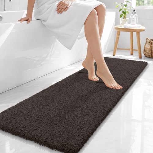 OLANLY Microfiber Bathroom Runner Rugs 59x20, Soft Bath Mat, Dark Brown