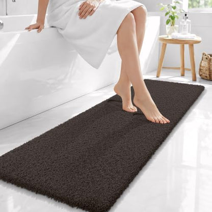 OLANLY Microfiber Bathroom Runner Rugs 59x20, Soft Bath Mat, Dark Brown