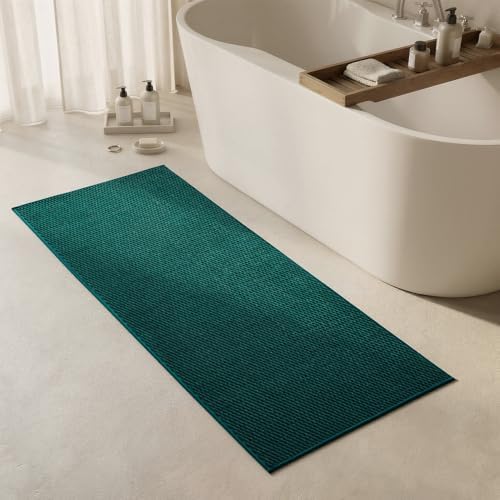 Triohero Bathroom Runner Rug, Long Bath Mat Washable Thin Quick Dry Low Pile Bathroom Runner Rugs 24 x 60 Non Slip, Dark Green 24"x60"