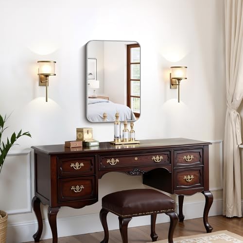 FORBATH Bathroom Mirror for Over Sink 16x24 Inch Silver, Rectanglar Wall Mirror with Metal Frame, Rounded Corners for Bathroom, Bedroom, Entryway Decor (Horizontal or Vertical)
