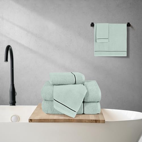 MyOwn Ultra Soft 6 Pack Cotton Towel Set, Contains 2 Bath Towels 28x55 inch, 2 Hand Towels 16x24 inch & 2 Wash Coths 12x12 inch, Ideal Everyday use, Compact & Lightweight - Sea Green