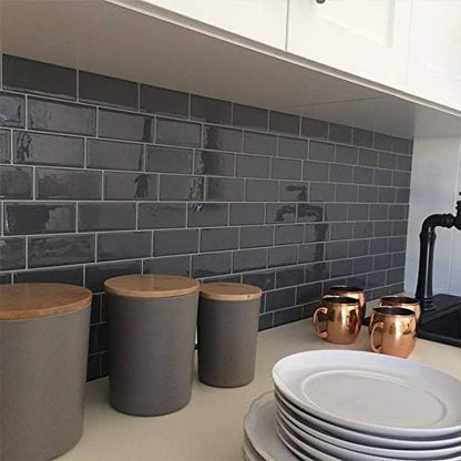 STICKGOO Peel and Stick Subway Tile, Stick on Tiles Backsplash for Kitchen & Bathroom in Dark Grey (Pack of 10, Thicker Design)