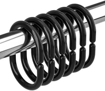 Amazer Black Shower Curtain Hooks Rings, 24 Pcs Plastic Shower Curtain Rings, Plastic Shower Curtain Hooks for Bathroom Shower Rod, Black Shower Hooks Rings Loops for Shower Curtain