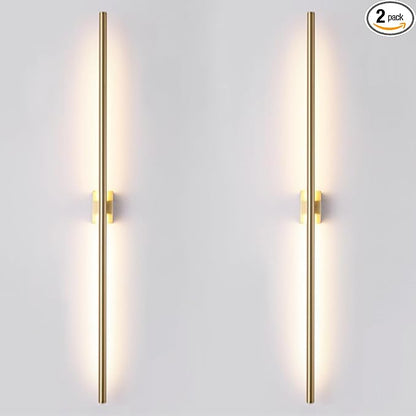 Only Suitable for Small Junction Box Set of 2 Modern Linear LED Wall Light Hardwired 48 Inch Slim Tube Waterproof Vanity Wall Sconce for Living Room Corridor Bathroom (2 Pack, 48'', Gold, Dimmable)