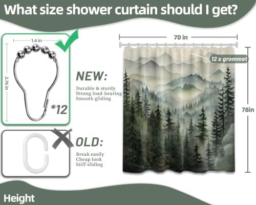 Sage Green Forest Extra Long Shower Curtain, Tall 72X78 in, Mountain