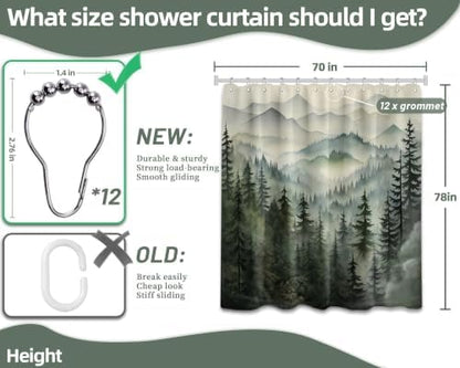 Sage Green Forest Extra Long Shower Curtain, Tall 72X78 in, Mountain