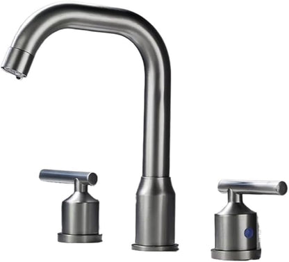 Faucet Bathroom WashBasin Sink Solid Brass Handles Bathtub Mixer Tap 3 Holes Basin Faucet Set Lead(Brushed) Faucet