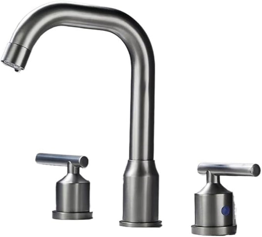Faucet Bathroom WashBasin Sink Solid Brass Handles Bathtub Mixer Tap 3 Holes Basin Faucet Set Lead(Brushed) Faucet