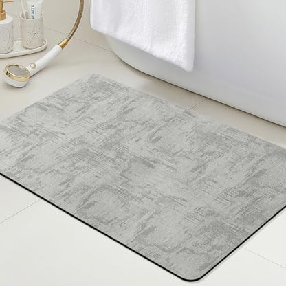 ACCUMTEK Non Slip Bath Mat, Thin Bathroom Rugs Fit Under Door, Quick Dry Bath Mats, Machine Washable Bath Rugs for Bathroom, Bathtub & Kitchen, Bathtub, Light Gray/Marble/24 x17