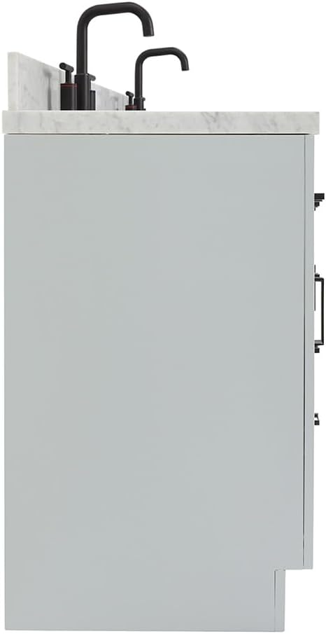 ARIEL Hepburn 60-inch Bathroom Vanity with Sink,Solid Wood, 1.5-inch Italian Carrara Marble Countertop, Double Rectangular Porcelain Sink, 4 Soft Closing Doors, 6 Dovetail Drawers, Grey