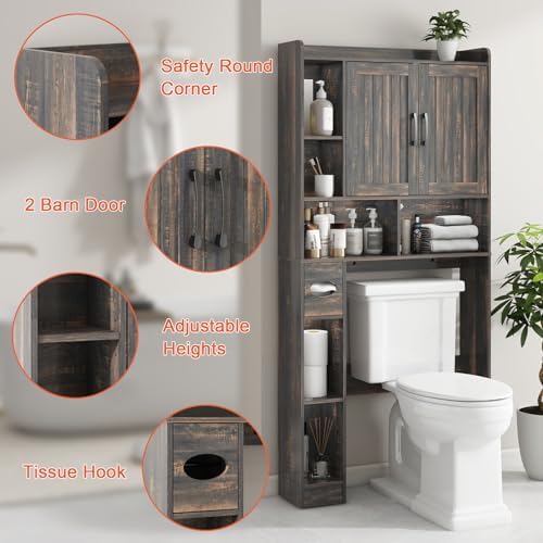 Vabches Farmhouse Over The Toilet Storage Cabinet with Barn Door, Dark Grey
