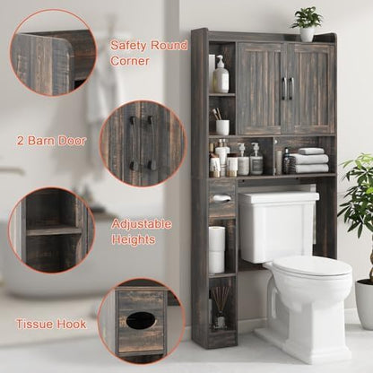 Vabches Farmhouse Over The Toilet Storage Cabinet with Barn Door, Dark Grey