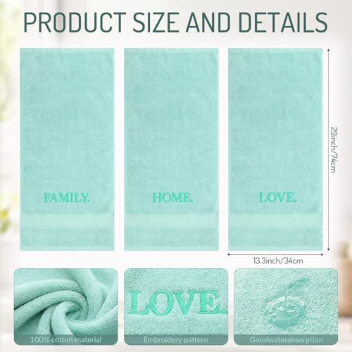 FuWeave 3 Pcs Decorative Hand Towels Bathroom Set,Aqua,Home Love Family