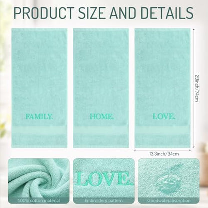 FuWeave 3 Pcs Decorative Hand Towels Bathroom Set,Aqua,Home Love Family