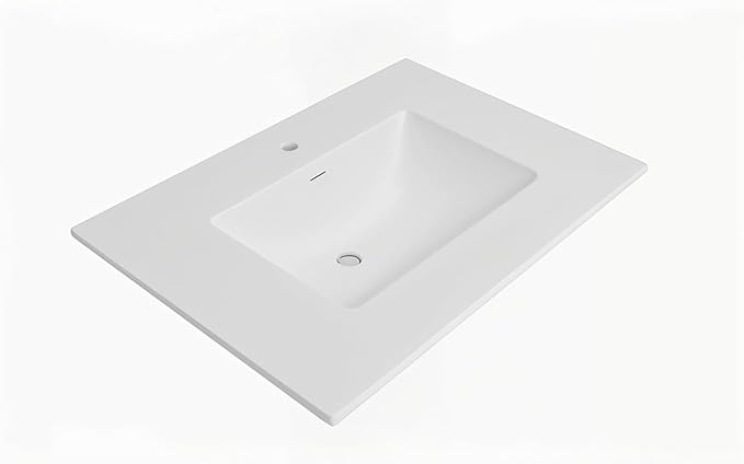 31" W x 22" D Solid Surface Polyurethane Resin Streamline Vanity Top with Sink, Durable, Consistent Color, Easy-to-Clean, Built-in Overflow (Solid Surface Resin Vanity Top)