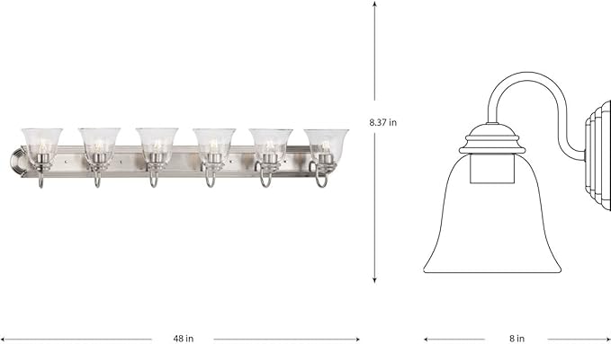 Progress Lighting Clear Glass 48 in. 6-Light Brushed Nickel Transitional Vanity Light with Clear Glass for Bathroom