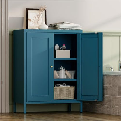 YAUWOH Metal Bathroom Storage Cabinet,Bathroom Floor Storage Cabinet with 2 Adjustable Shelves and 2 Doors,Freestanding Sideboard for Small Spaces, Living Room, Home Office, Dining Room