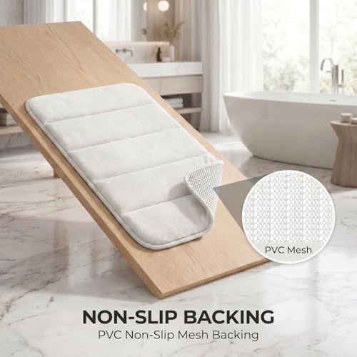 2 Piece Memory Foam Bath Mat Set, Extra Soft Absorbent Bathroom Rugs with U-Shaped Toilet Rug, Non-Slip Backing, Machine Washable, 24x16 + 20x20 U-Shaped, White