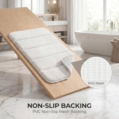 2 Piece Memory Foam Bath Mat Set, Extra Soft Absorbent Bathroom Rugs with U-Shaped Toilet Rug, Non-Slip Backing, Machine Washable, 24x16 + 20x20 U-Shaped, White