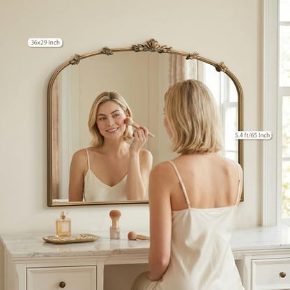 Besdomus Vintage Gold Arched Mirror: 36"x29" Antique Vanity Mirror