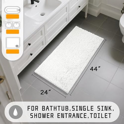 Yimobra Long Bathroom Rugs 44"x24", Extra Soft Non Slip Bath Mat for Tub, Super Absorbent Quick Dry Shaggy Rug Floor Carpet, Machine Washable,White